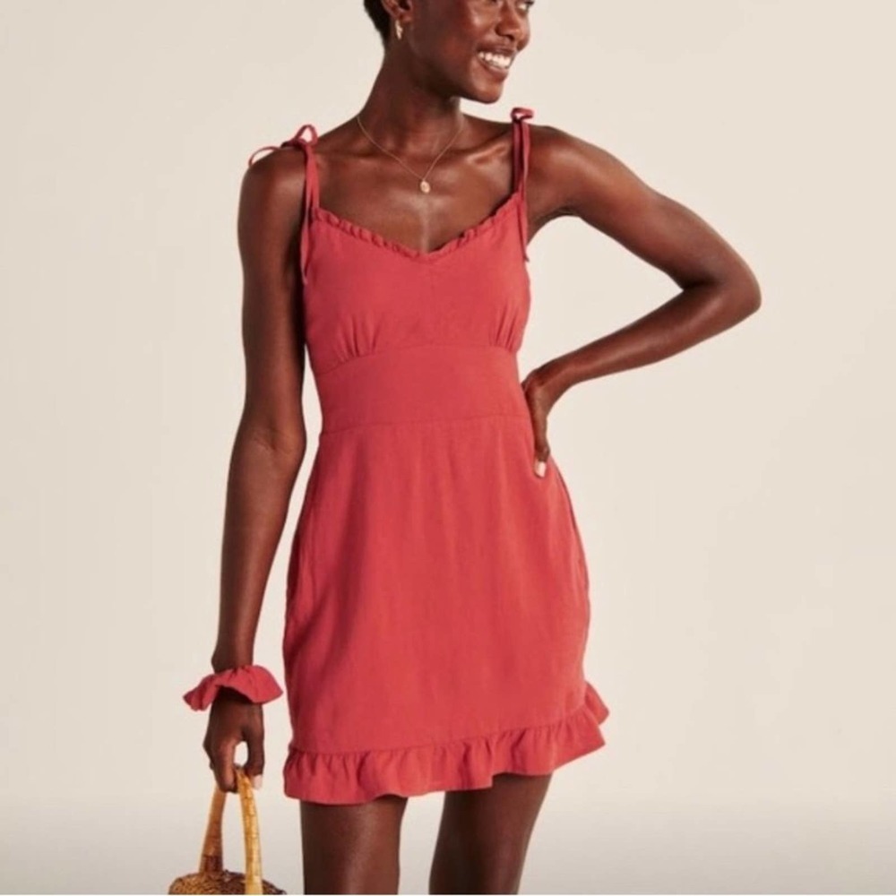Abercrombie & Fitch Red Mini Sundress with Ruffle Trim